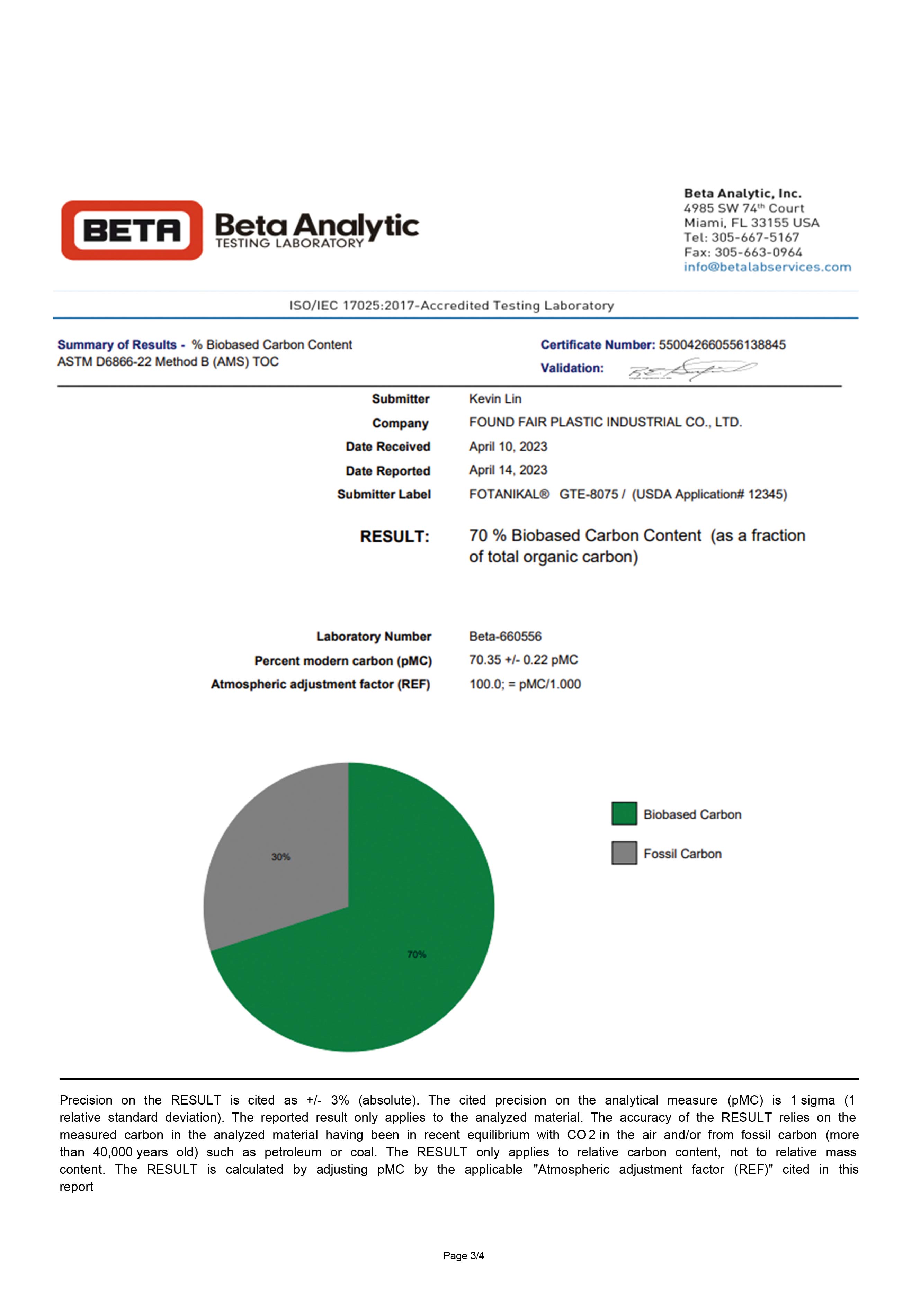 GTE-8075 Biocarbon content 70%