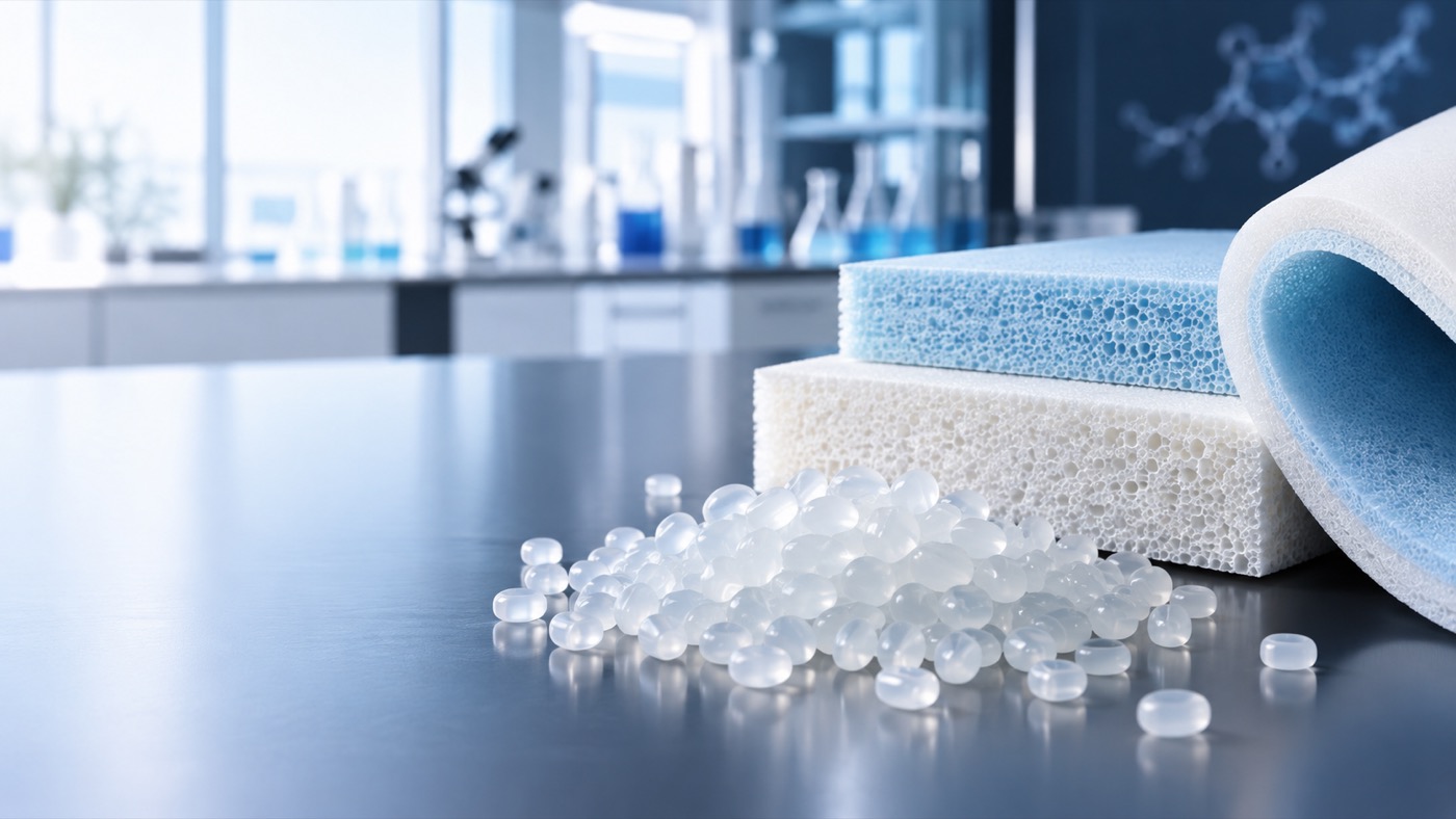 IUS-4065 pellets and EVA/POE microcellular foam materials